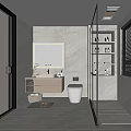 Modern Bathroom Interior With Glass Shower Wall Mounted Vanity Backlit Mirror And Marble Walls