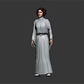 Detailed Game and Movie Character Model With Red Hair In White Long Dress Standing
