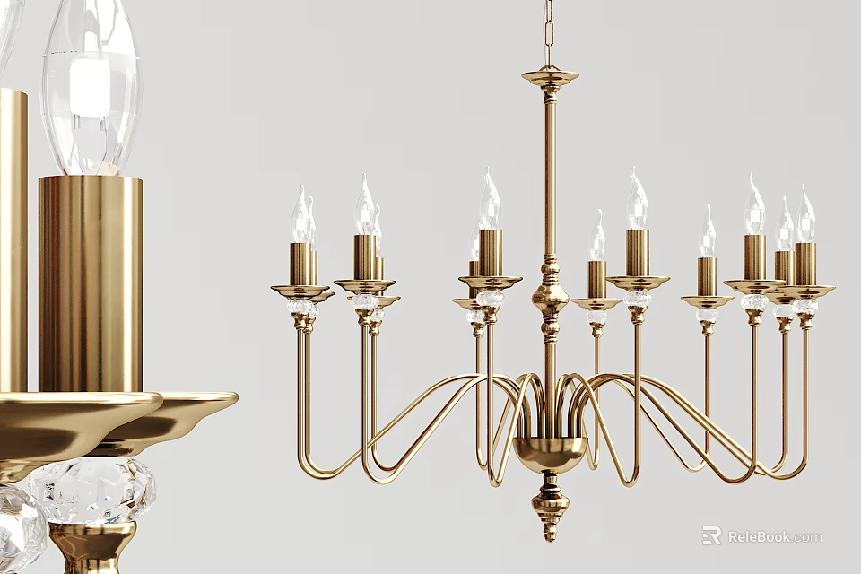 Elegant Classic Gold Chandelier Design With Multiple Candlestick Arms And Crystal Details 3d model 