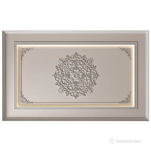 Modern Ceiling Design With Ornate Central Pattern And Decorative Frame Borders 3d model