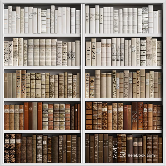Wooden Bookshelf With Multiple Shelves And Neatly Arranged Various Colored Books 3d model 