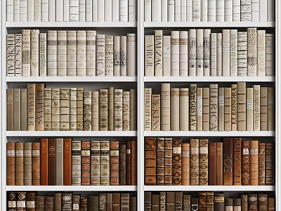 Wooden Bookshelf With Multiple Shelves And Neatly Arranged Various Colored Books 3d model