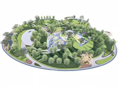Scenic Park Landscape With Lush Trees Winding Paths And Water Features 3d model
