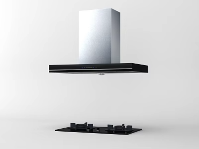 Modern Kitchen Appliances Silver Range Hood With Black Cooktop And Multiple Burners 3d model