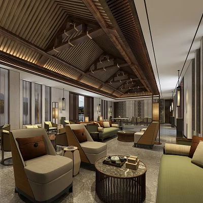 New Chinese Reception Hall Hotel Lobby Rest Area 3d model