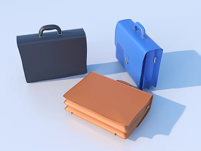 Three Stylish Leather Briefcases In Black Blue And Brown Colors For Daily Use 3d model