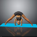 Child Practicing Yoga Handstand Pose In Inverted V Shape On Blue Exercise Mat