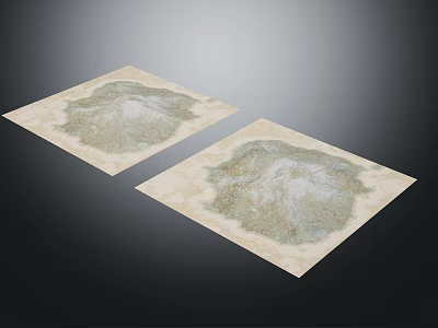 Two Square Decorative Prints With Mountain Pattern On Light Background 3d model