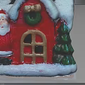 Red Christmas House Decoration With Snow Covered Roof Green Wreath Santa Claus And Tree