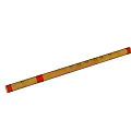 Long Traditional Wooden Brown Flute With Red Decorations And Black Holes