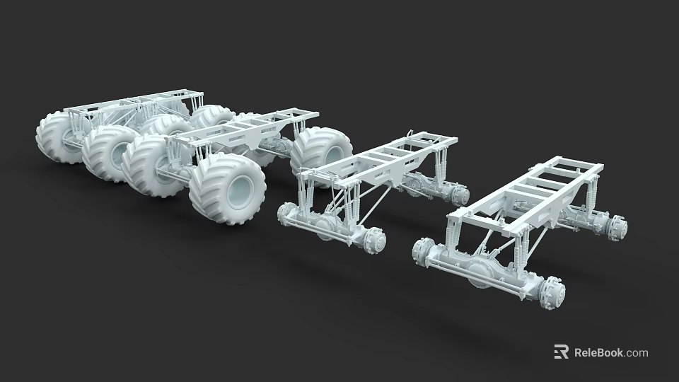 Multiple White Car Chassis 3D Model Designs On Black Background 3d model 