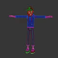Game Movie Character Wearing Blue Hoodie Yellow Zipper Green Pants Black Cap With Arms Outstretched