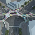 Colorful Modern Urban Bridge With Unique Curved Architectural Design Over City Road