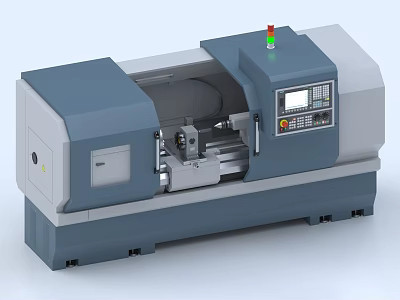 Modern Industrial CNC Lathe With Digital Control Panel Spindle And Safety Indicators 3d model