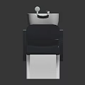 Modern Salon Shampoo Chair Featuring Black Leather Seat Silver Armrests And Integrated Wash Basin