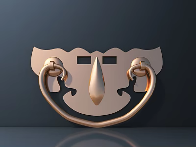 Golden Metal Wall Decor With Circular Handles And Symmetric Spiked Center Design 3d model
