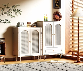 French Cream White Sideboard Decorative Cabinet Side Cabinet Entrance Cabinet 3d model