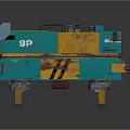 Turquoise And Yellow Industrial Machine With 9P Logo And BRINKMANN Support Stands