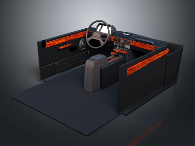 Black Vehicle Cockpit Interior With Steering Wheel Dashboard And Orange Accents 3d model