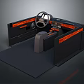 Black Vehicle Cockpit Interior With Steering Wheel Dashboard And Orange Accents