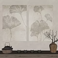 Ginkgo Leaf Decorative Wall Art Paintings With Vase And Tea Set 3d model