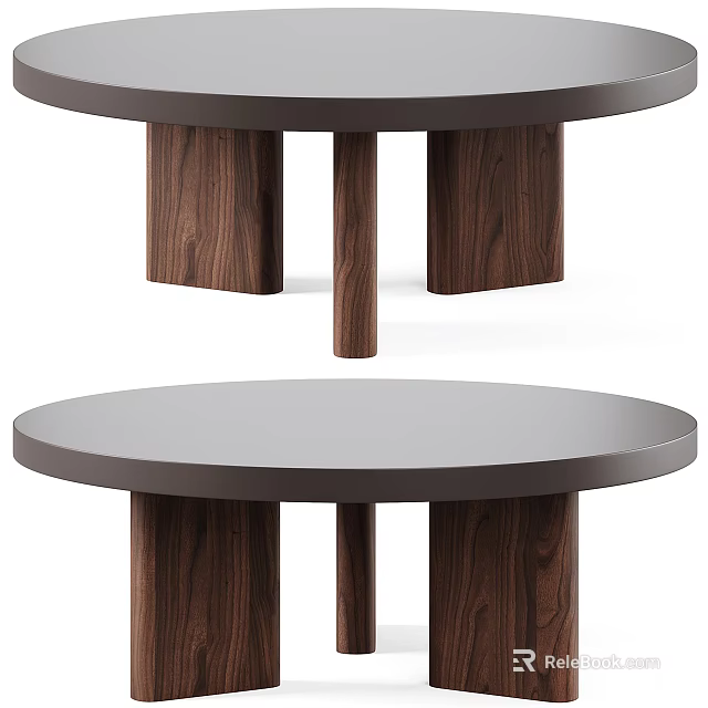 Modern Round Dining Table With Wooden Legs And Smooth Gray Surface 3d model