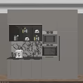 Modern Sideboard With Marble Countertop Storage Shelves And Built In Microwave Oven