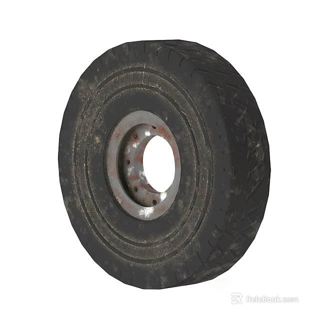 Old Worn Tire With Rusty Rim And Tread Pattern Details 3d model