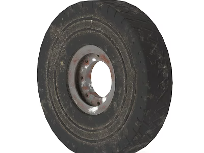 Old Worn Tire With Rusty Rim And Tread Pattern Details 3d model