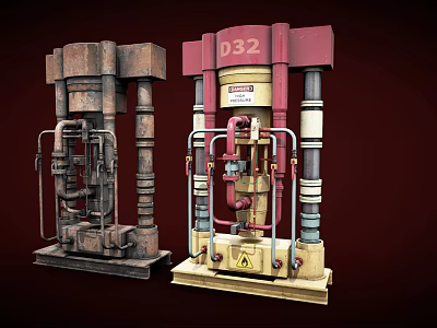 Old And New Industrial Equipment With D32 Label Pipes And Base Structures 3d model