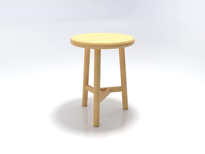 Wooden Stool With Round Seat And Four Legs Simple Design 3d model