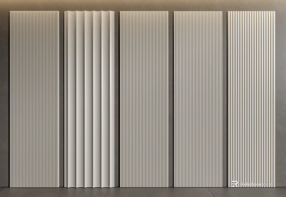 Modern Vertical Striped Wall Panels With Textured Neutral Tones For Interior Design 3d model 