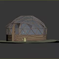 Glass Dome Greenhouse Structure With Wooden Frame Glass Panels And Small Yellow Object