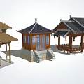Traditional Landscape Pavilions With Wooden Structures Curved Roofs And Various Designs