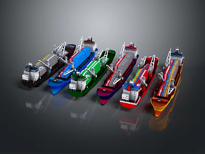 Colorful Variety Of Cargo Ships Displayed Together 3d model