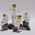Astronaut Figures in White Spacesuits with Gold Silver Helmets and Mountains Base 3d model
