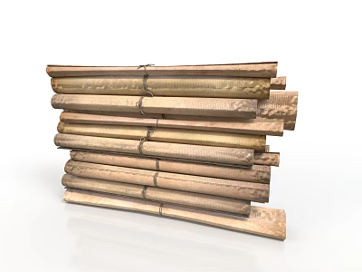 Natural Stacked Wooden Pieces Tied With Ropes For Daily Household Use 3d model