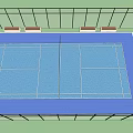 Blue Tennis Court With White Lines And Surrounding Seats For Sports Fitness