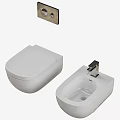 Modern White Toilet With Washbasin Faucet And Wall Mounted Flush Panel