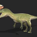 Realistic 3D Dinosaur Model With Green Body And Colorful Crest Open Mouth
