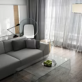 Modern Living And Dining Space With Grey Sofa Glass Coffee Table
