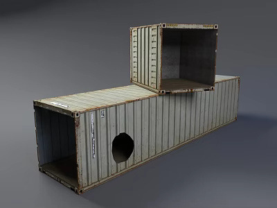 Used Industrial Metal Storage Containers Stacked With Open Sides And Holes 3d model
