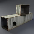 Used Industrial Metal Storage Containers Stacked With Open Sides And Holes