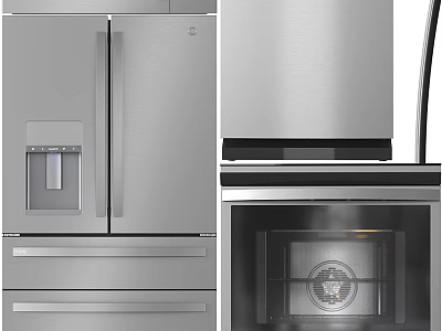 Modern Stainless Steel Kitchen Appliances Set Including Refrigerator And Oven 3d model
