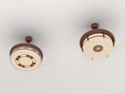 Two Elegant Brown And Beige Chandeliers With Circular Base Decorative Design 3d model