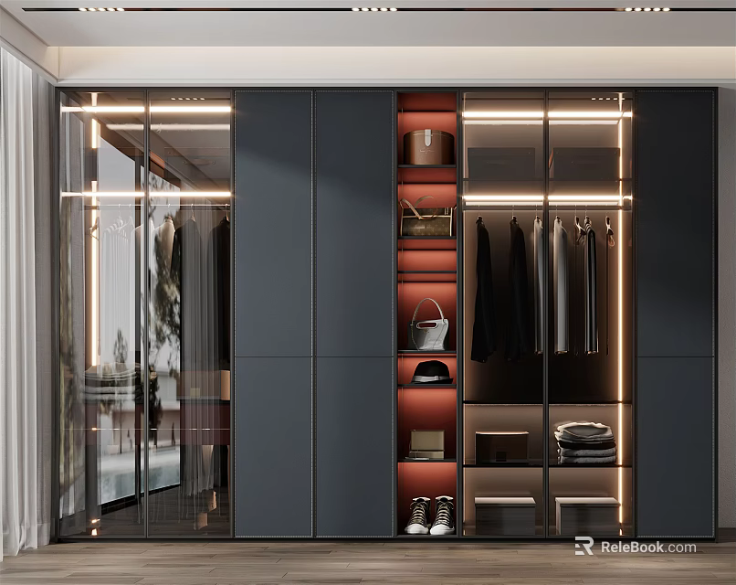 Modern Wardrobe Design With Glass Doors Built In Lighting And Storage Solutions 3d model 