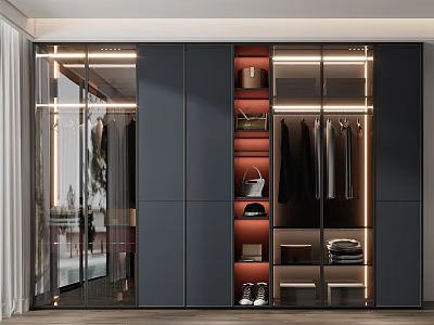 Modern Wardrobe Design With Glass Doors Built In Lighting And Storage Solutions 3d model