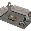 Modern Living Room Sofa Coffee Table Set With Cushions Wooden Table And Green Plant