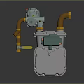 Industrial Gas Meter Device With Green Valve Yellow Pipes And Gray Housing