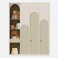 Modern Minimalist Wardrobe With Arched Doors Open Storage And Decorative Doll Books